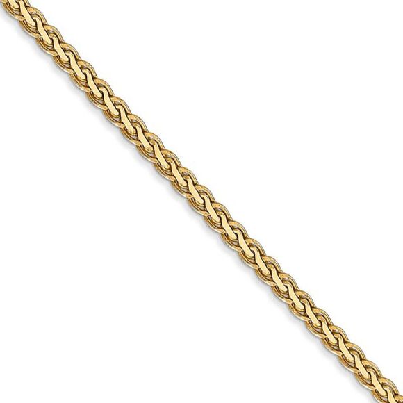 2.5mm 14k Yellow Gold Flat Wheat Chain Necklace 16 Inch